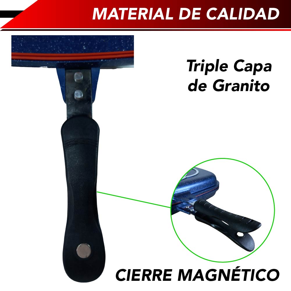 Sartén Doble Cara Antiadherente Ideal para Barbacoa Portátil con Empaque Extra Cocina sin Salpicaduras con Bloqueo de Mango (Azul)