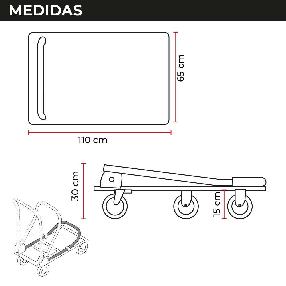 Carro Plataforma de Carga Plegable Carrito de Carga Manual con 3 Ruedas giratorias con Freno y 2 fijas Carro para Uso Rudo Carga 600 kg