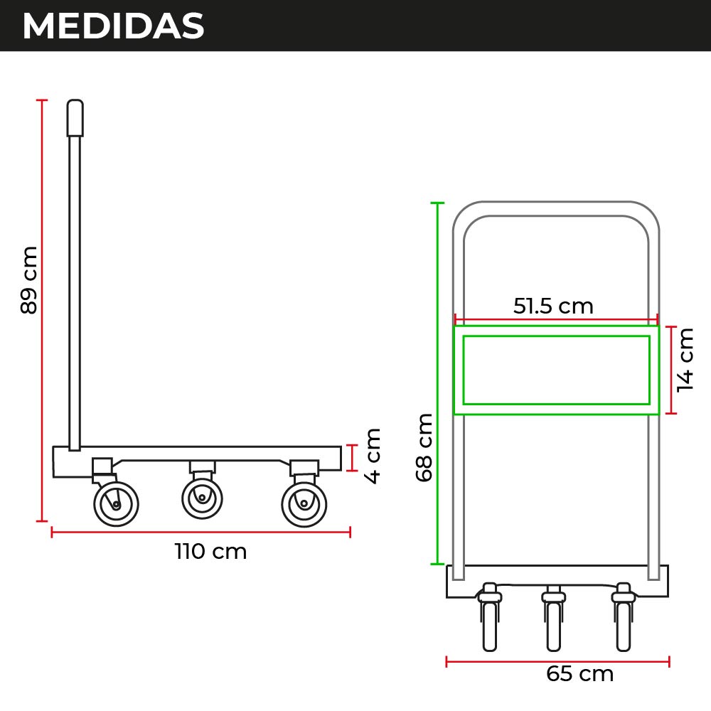 Carro Plataforma de Carga Plegable Carrito de Carga Manual con 3 Ruedas giratorias con Freno y 2 fijas Carro para Uso Rudo Carga 600 kg