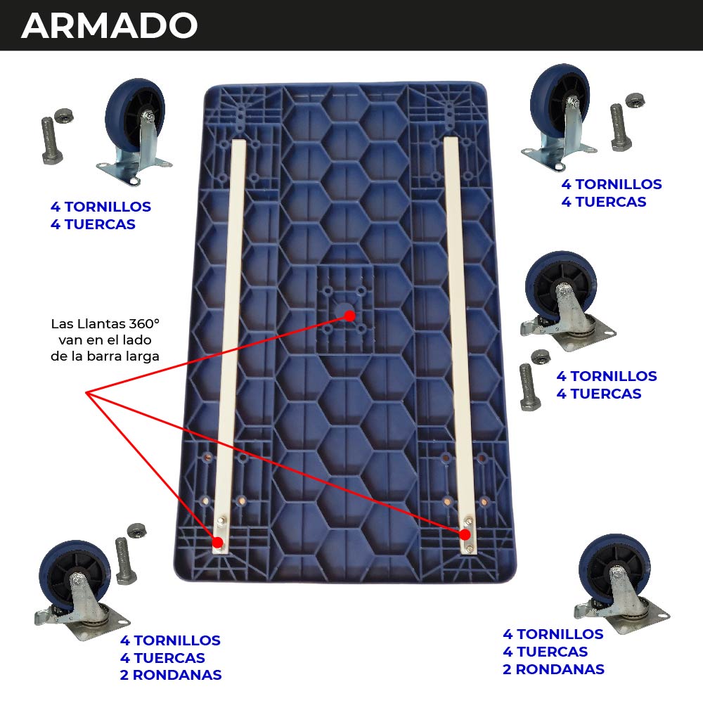 Carro Plataforma de Carga Plegable Carrito de Carga Manual con 3 Ruedas giratorias con Freno y 2 fijas Carro para Uso Rudo Carga 600 kg