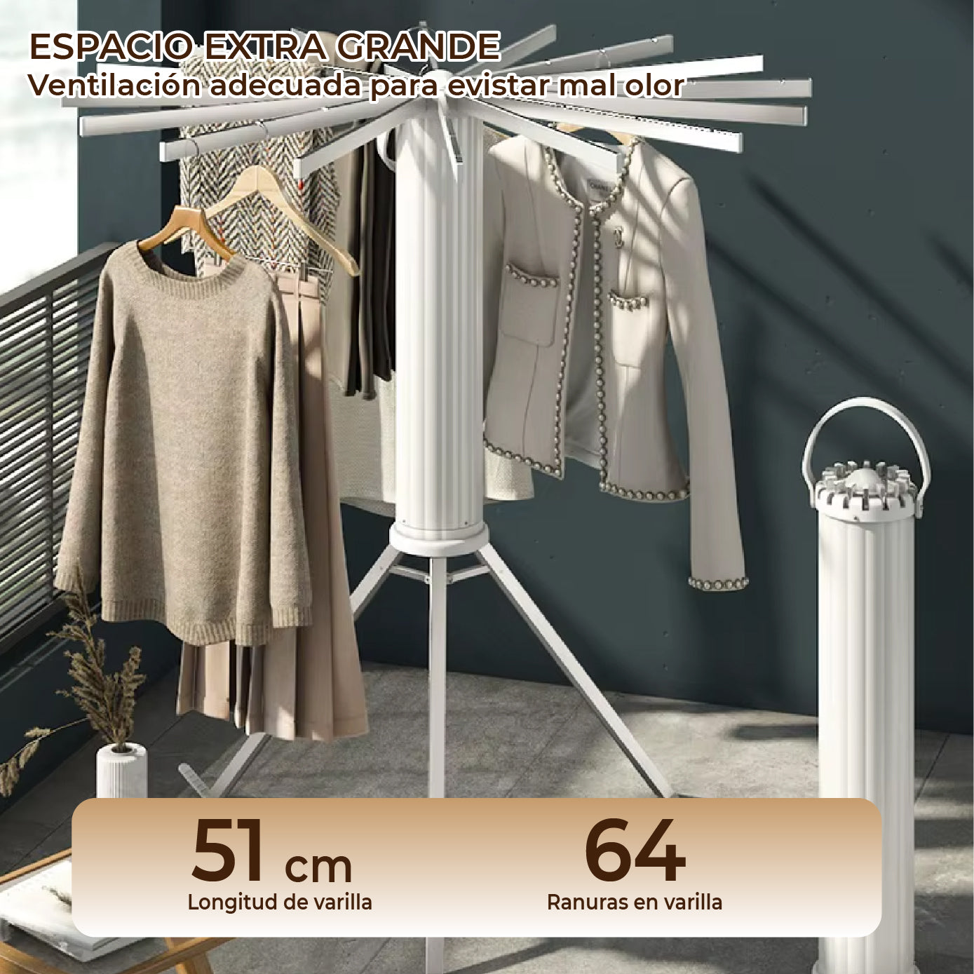 Tendedero Plegable Para Ropa Compacto, Perchero Moderno Color Blanco