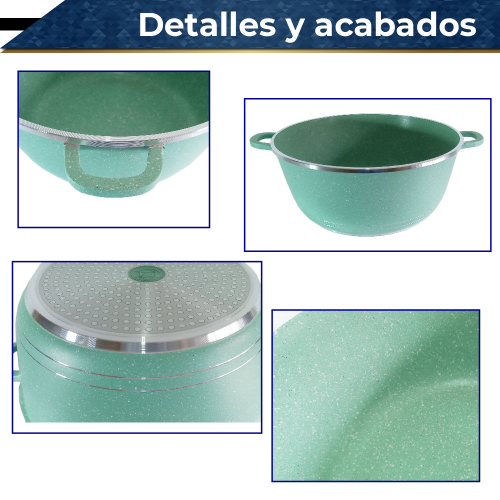 Bateria de 10 pz para cocina de Aluminio con recubrimiento de Granito (verde)