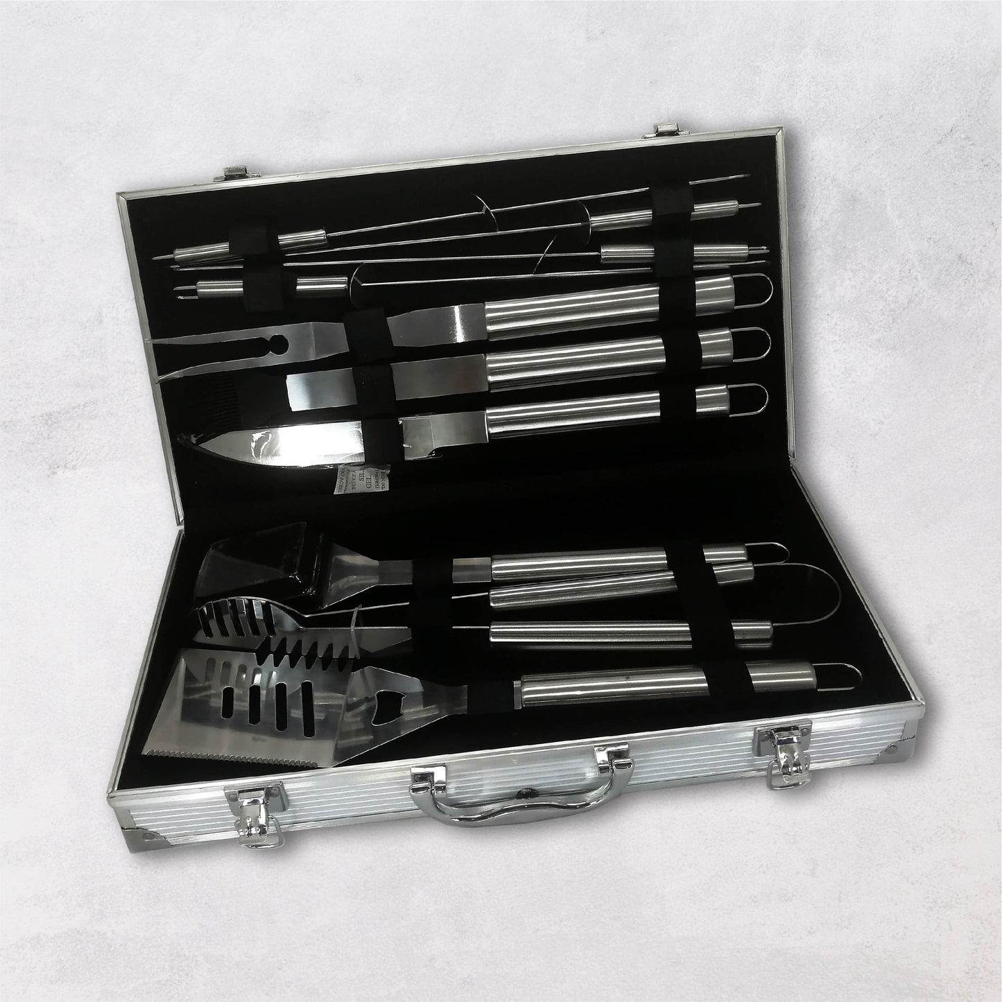 Utensilios de Barbacoa para Acampar y Picnic Juego de 10 Piezas de Acero Inoxidable con Maletín aluminio,(10 Piezas)
