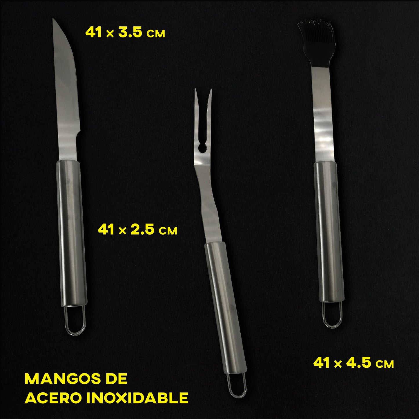 Utensilios de Barbacoa para Acampar y Picnic Juego de 10 Piezas de Acero Inoxidable con Maletín aluminio,(10 Piezas)