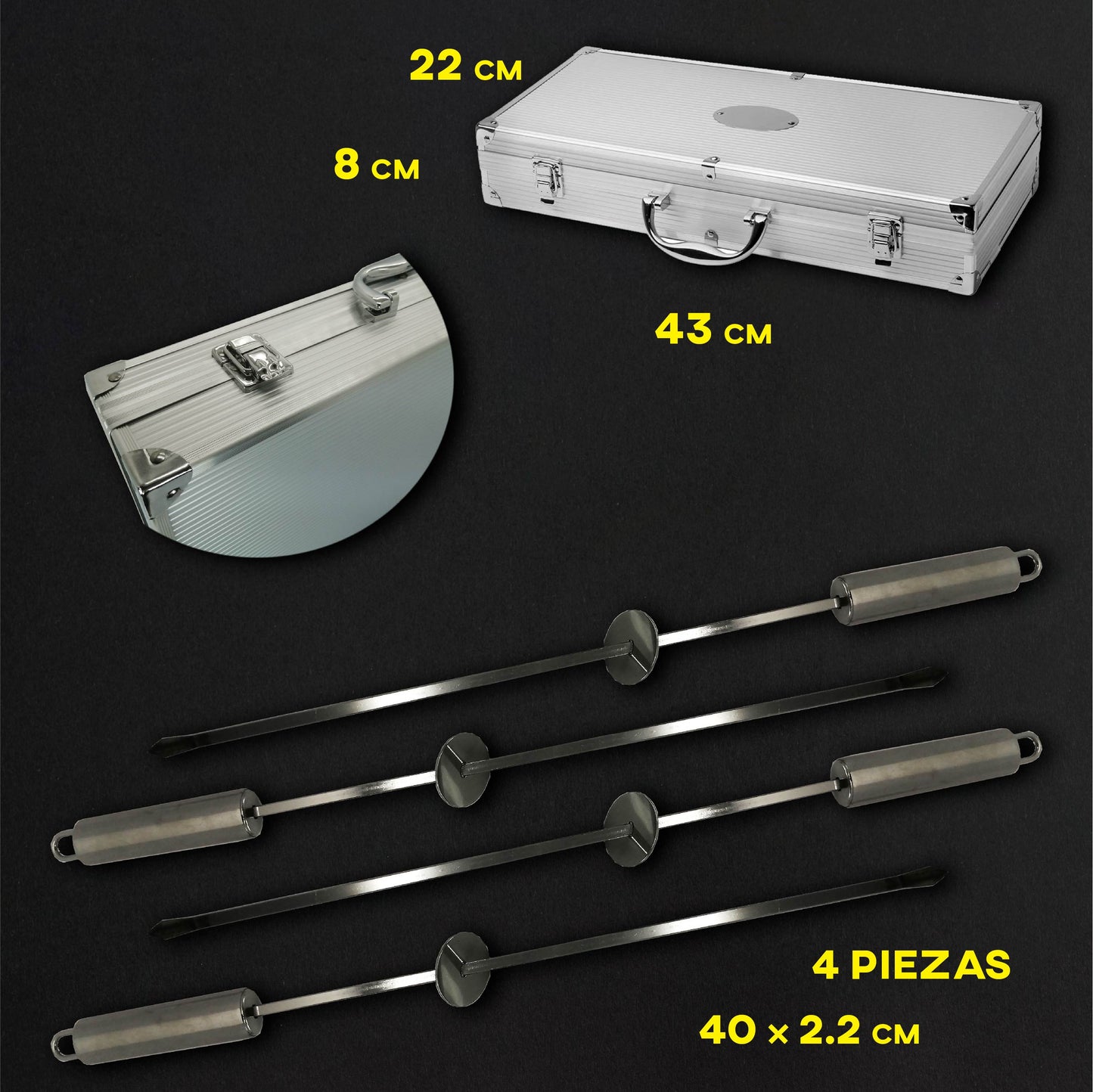 Utensilios de Barbacoa para Acampar y Picnic Juego de 10 Piezas de Acero Inoxidable con Maletín aluminio,(10 Piezas)