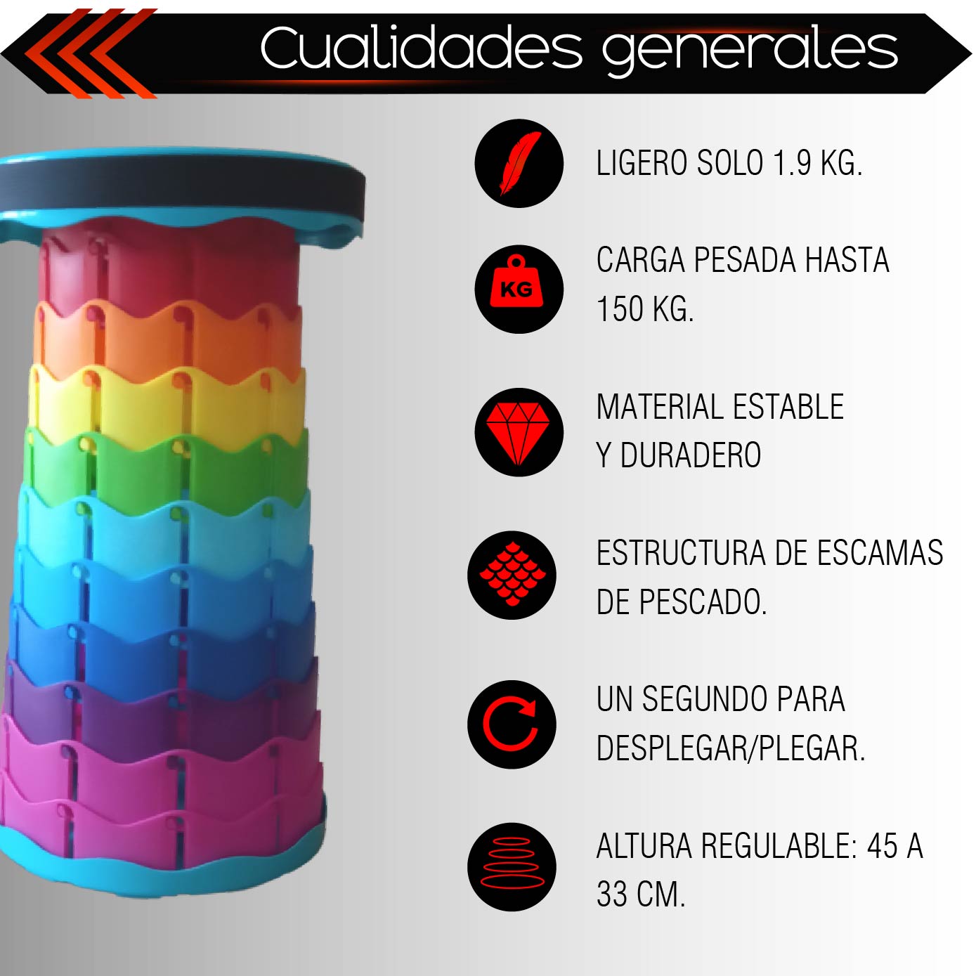Taburete Banco Plegable portátil retráctil, banco telescópico ligeros para adultos y niños