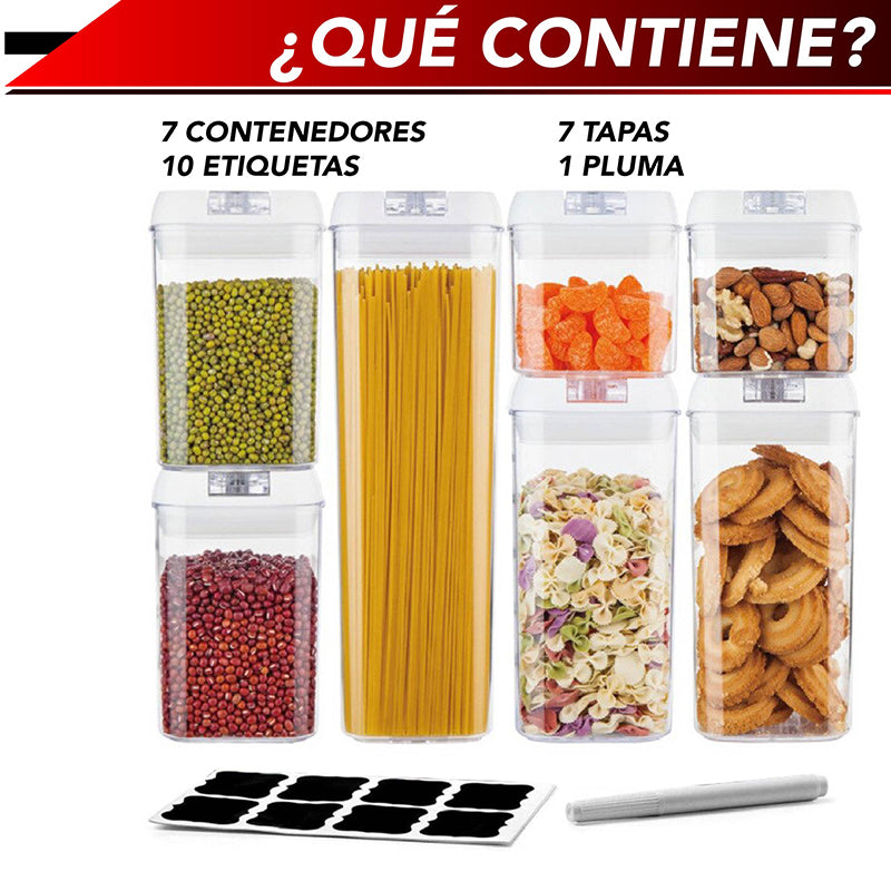 Set de 7 Recipientes con Tapas Herméticas para Almacenar Alimentos