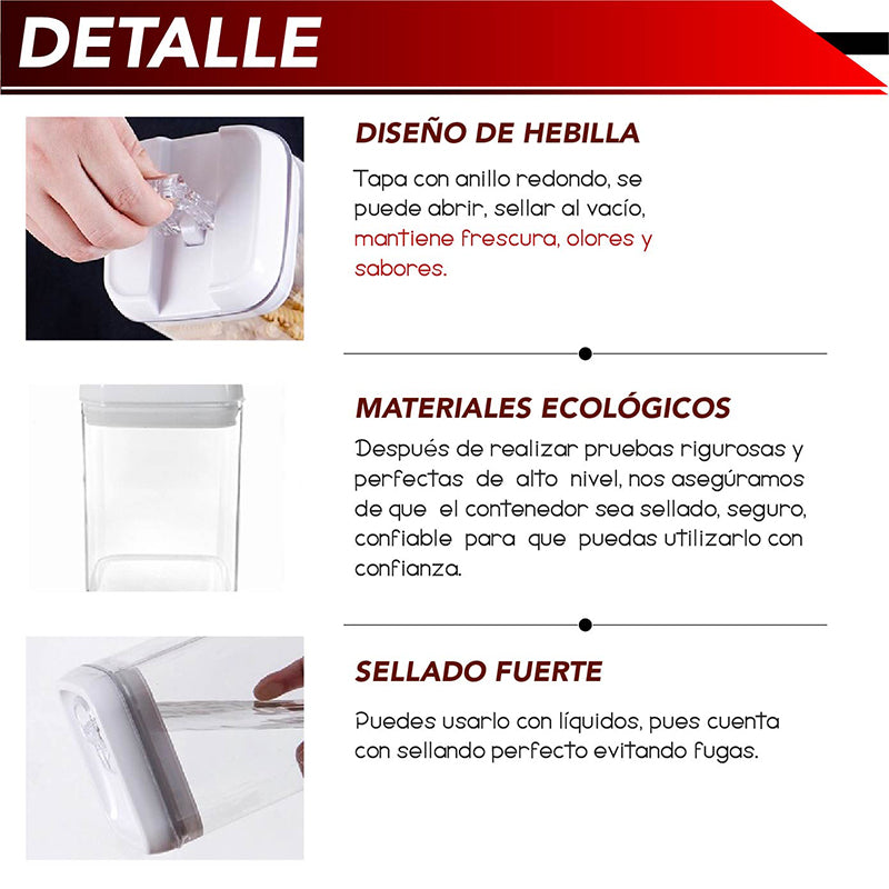 Set de 7 Recipientes con Tapas Herméticas para Almacenar Alimentos
