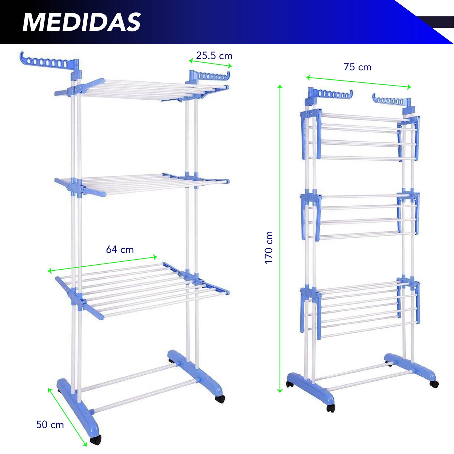 Tendedero Vertical Plegable 3 Niveles Ahorra Espacio Móvil