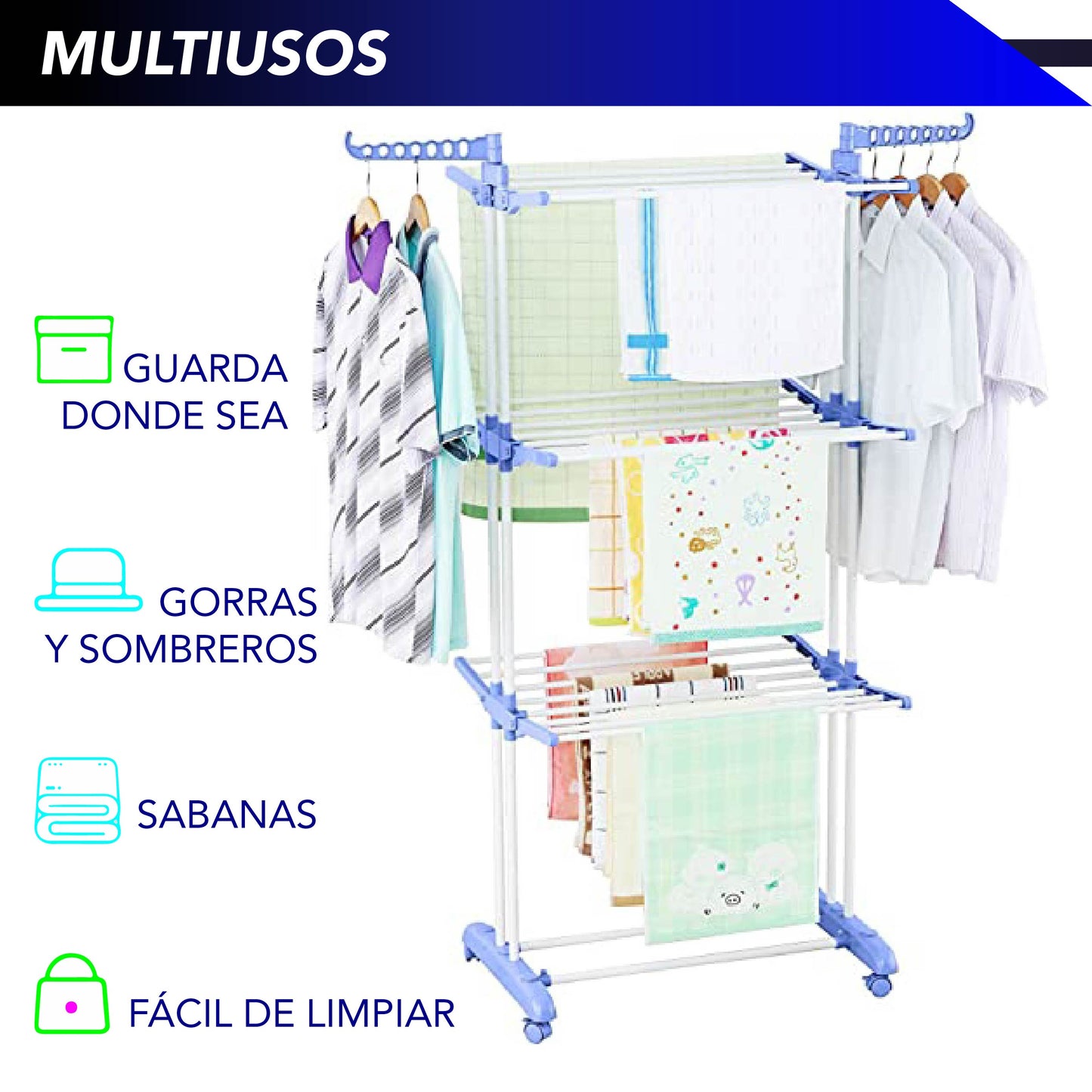 Tendedero Vertical Plegable 3 Niveles Ahorra Espacio Móvil