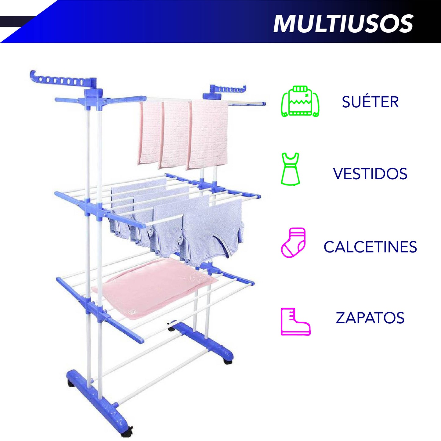 Tendedero Vertical Plegable 3 Niveles Ahorra Espacio Móvil