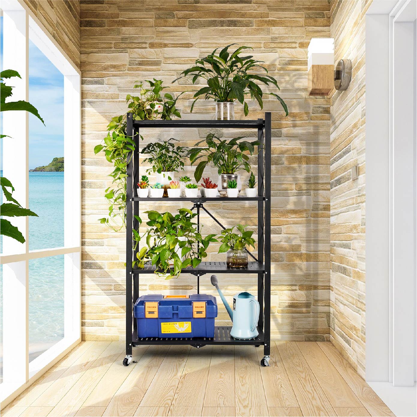 Estante Metalico Y Madera Rack Plegable 4 Niveles