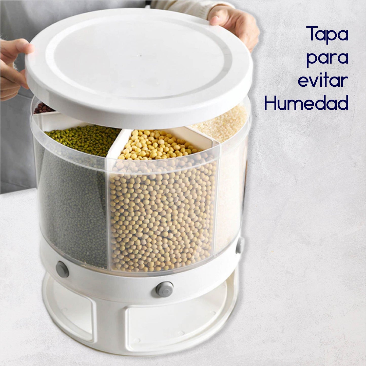 Dispensador de Semillas, Dispensador de Granos y alimentos secos, Dispensador con capacidad de 10 L. 6 separadores para mesa