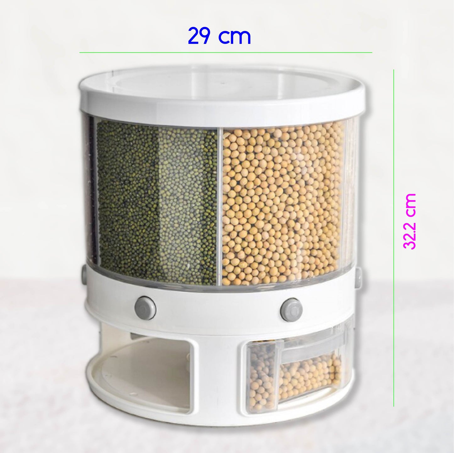 Dispensador de Semillas, Dispensador de Granos y alimentos secos, Dispensador con capacidad de 10 L. 6 separadores para mesa