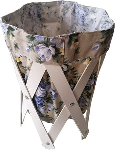 CANASTA (CESTO) PEQUEÑO PARA ROPA MULTIUSOS DE LONA LAVABLE (FLORES AZULES)