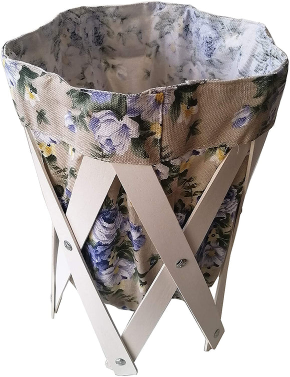 CANASTA (CESTO) PEQUEÑO PARA ROPA MULTIUSOS DE LONA LAVABLE (FLORES AZULES)