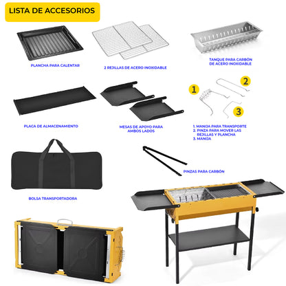 Asador de Carbon Portatil Acero Inoxidable Parrilla BBQ Plegable