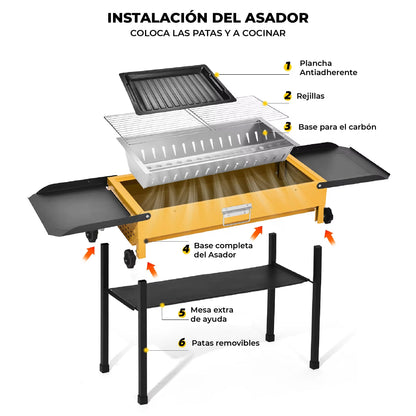 Asador de Carbon Portatil Acero Inoxidable Parrilla BBQ Plegable