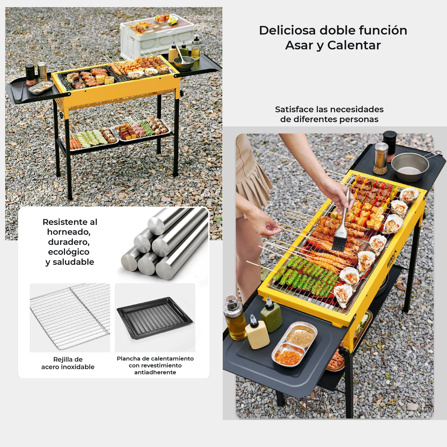 Asador de Carbon Portatil Acero Inoxidable Parrilla BBQ Plegable