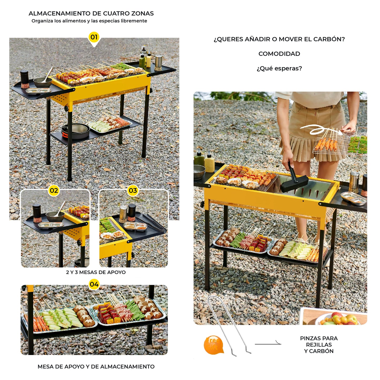 Asador de Carbon Portatil Acero Inoxidable Parrilla BBQ Plegable