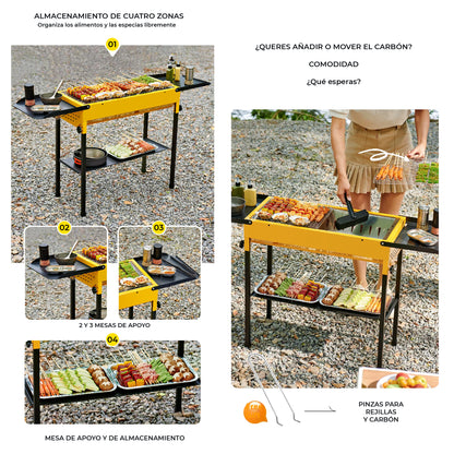 Asador de Carbon Portatil Acero Inoxidable Parrilla BBQ Plegable