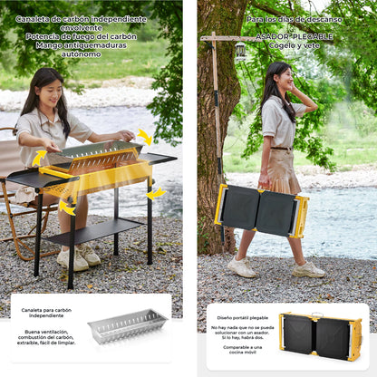 Asador de Carbon Portatil Acero Inoxidable Parrilla BBQ Plegable