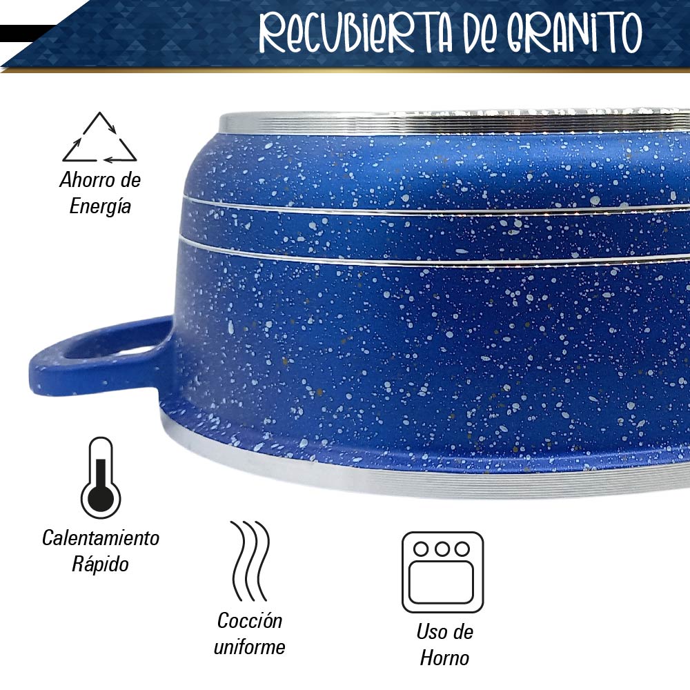 Bateria de 10 pz para cocina de Aluminio con recubrimiento de Granito (azul)