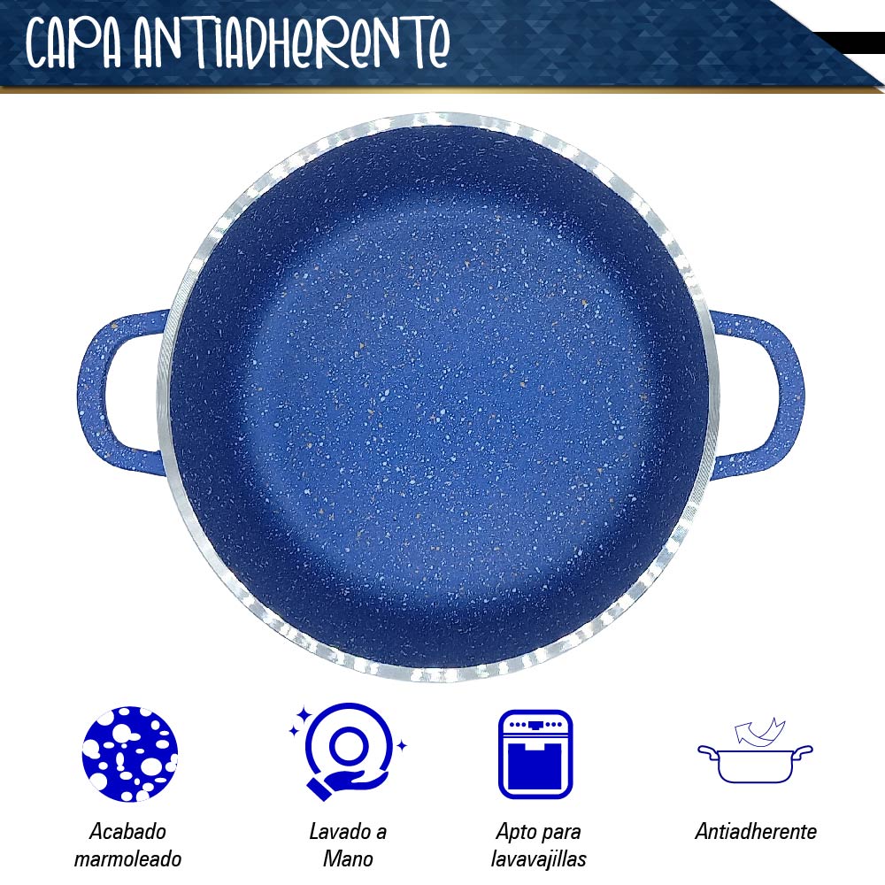 Bateria de 10 pz para cocina de Aluminio con recubrimiento de Granito (azul)