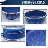 BATERÍA DE COCINA DE ALUMINIO RECUBRIMIENTO DE GRANITO 10 PZ AZUL