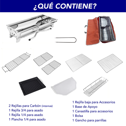 Asador para carbon con bolsa y accesorios