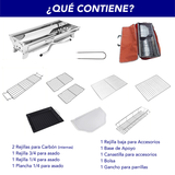 ASADOR PARA CARBÓN CON BOLSA PARA VIAJE Y MÁS ACCESORIOS