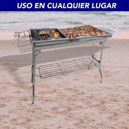 Asador para carbon con bolsa y accesorios