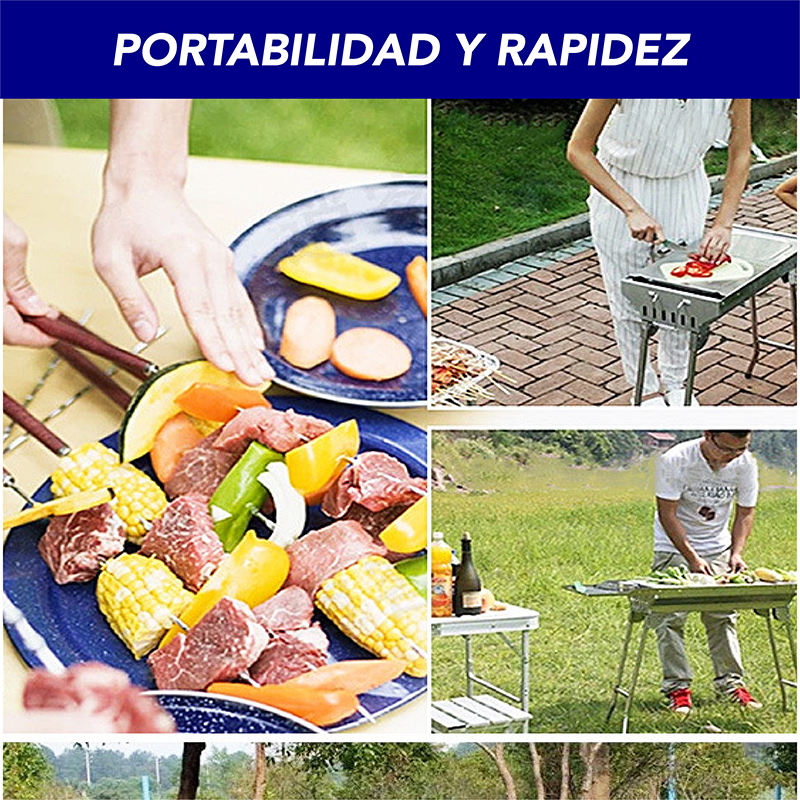 Asador para carbon con bolsa y accesorios