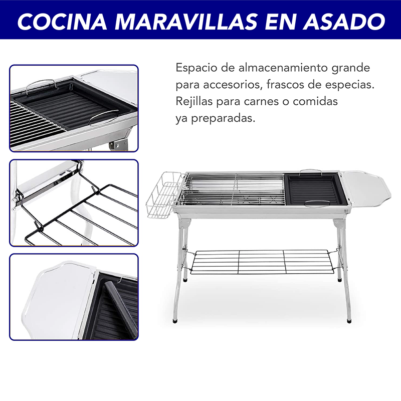 Asador para carbon con bolsa y accesorios