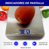 BASCULA DE COCINA DIGITAL MULTI ESCALA, HASTA 10 KGS ACERO INOXIDABLE (PILAS INCLUIDAS)