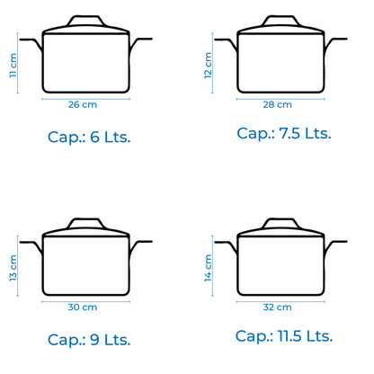 RD ROYAL COOK Juego de Ollas XL de Acero Inoxidable (8 Piezas)* | *Capacidad Profesional 6L a 11.5L* | Juego de Cacerolas con Tapas de Vidrio | *Apto para Inducción, Gas y Eléctrica* | Acero de Grado Alimenticio.