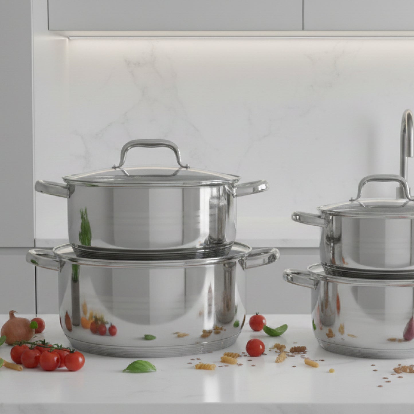 RD ROYAL COOK Juego de Ollas XL de Acero Inoxidable (8 Piezas)* | *Capacidad Profesional 6L a 11.5L* | Juego de Cacerolas con Tapas de Vidrio | *Apto para Inducción, Gas y Eléctrica* | Acero de Grado Alimenticio.