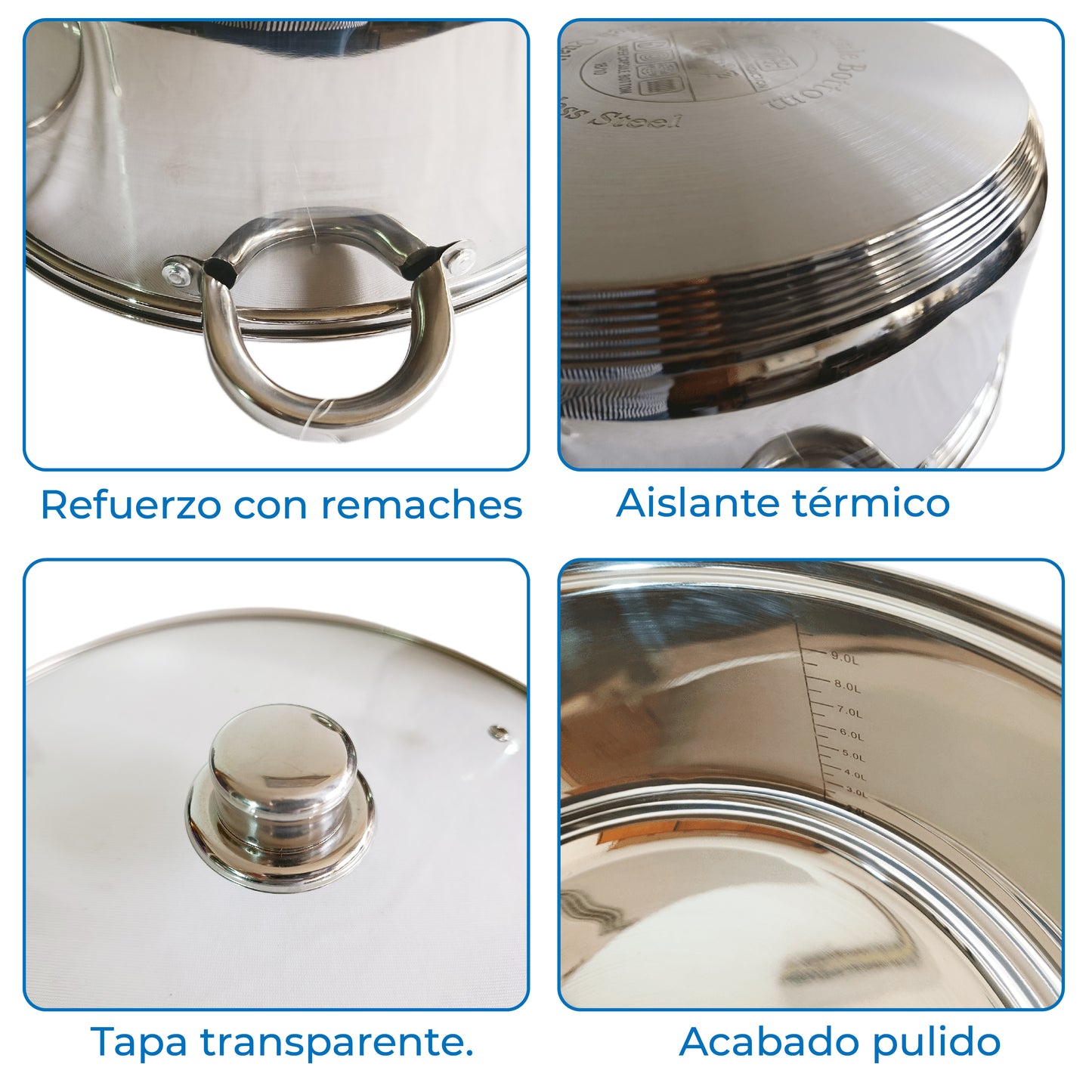 RD ROYAL COOK Juego de Ollas XL de Acero Inoxidable (8 Piezas)* | *Capacidad Profesional 6L a 11.5L* | Juego de Cacerolas con Tapas de Vidrio | *Apto para Inducción, Gas y Eléctrica* | Acero de Grado Alimenticio.
