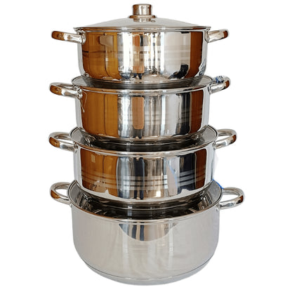 RD ROYAL COOK Juego de Ollas XL de Acero Inoxidable (8 Piezas)* | *Capacidad Profesional 6L a 11.5L* | Juego de Cacerolas con Tapas de Vidrio | *Apto para Inducción, Gas y Eléctrica* | Acero de Grado Alimenticio.