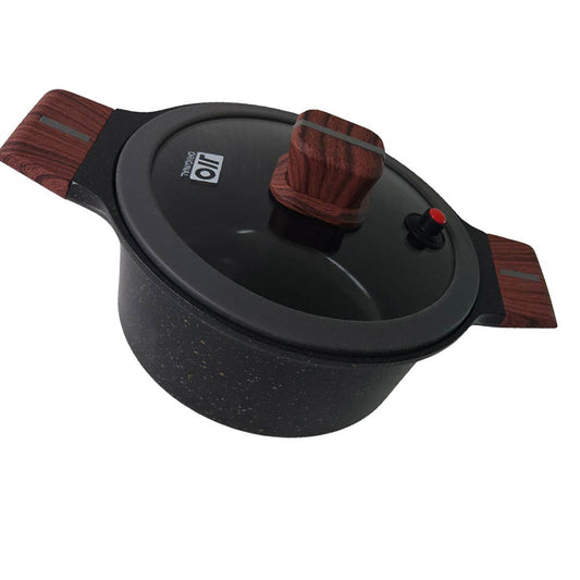 Cacerola Olla Antiadherente cubierta de granito mango tipo madera 20 cm