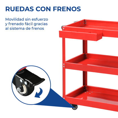 Carrito para Taller de Servicio mecánico Organizador de Herramientas con Ruedas con 3 Niveles