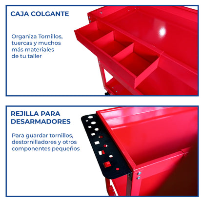 Carrito para Taller de Servicio mecánico Organizador de Herramientas con Ruedas con 3 Niveles