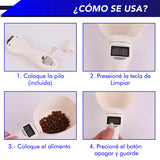 Bascula para mascotas cuchara digital, taza de pesaje de comida, báscula de cocina pesa hasta 800 gr/ 800 ml/ 28 oz/ 3.4
