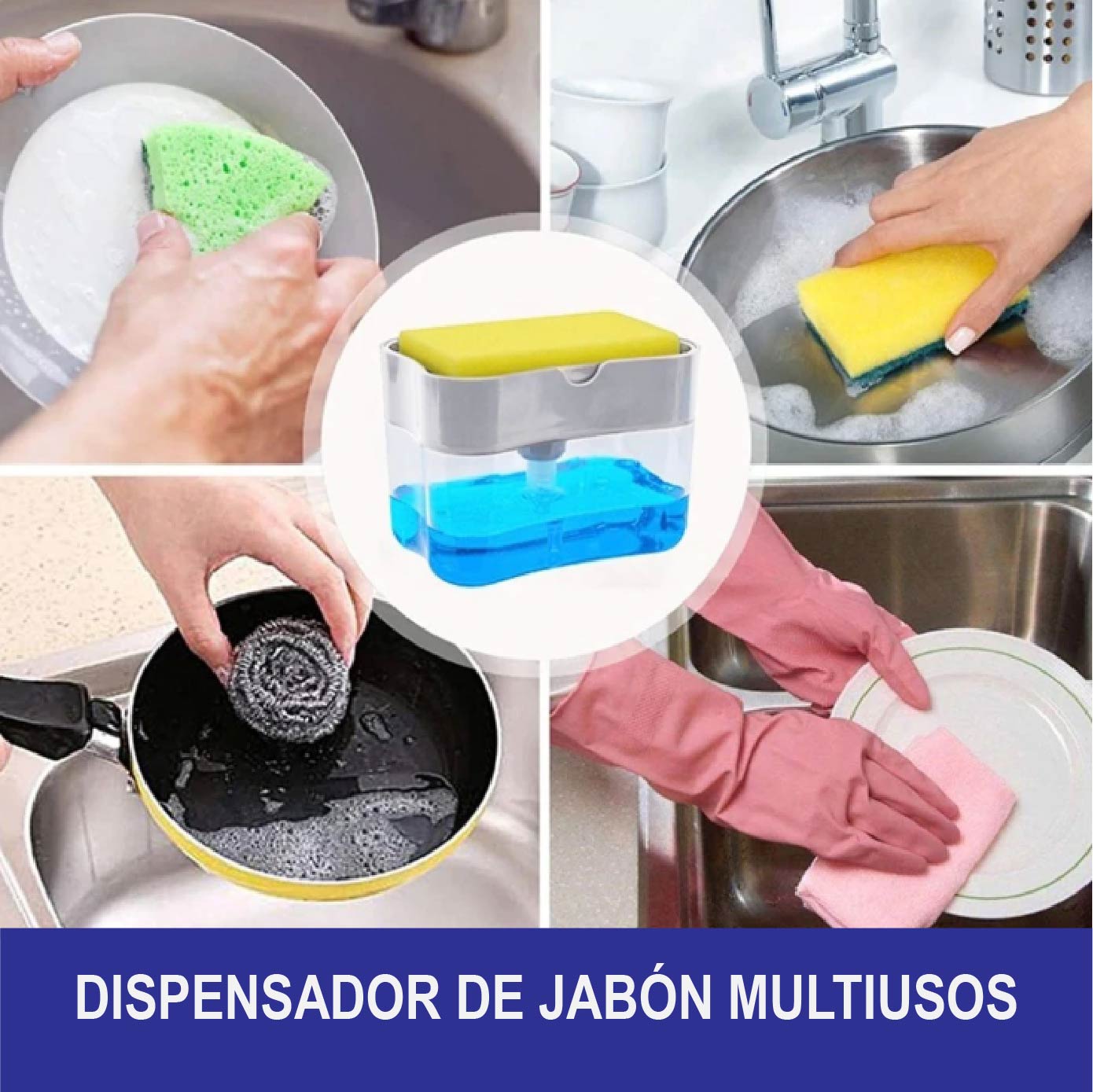 Dispensador de jabón 2 en 1 para cocina con esponja
