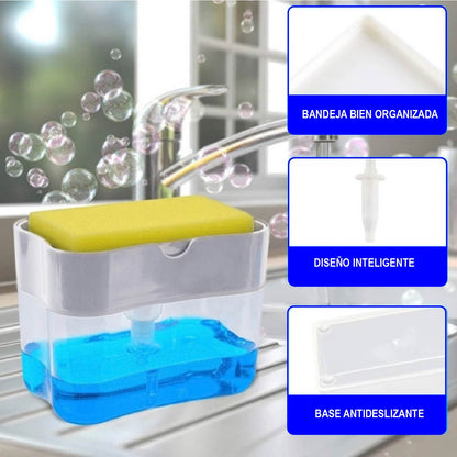 Dispensador de jabón 2 en 1 para cocina con esponja