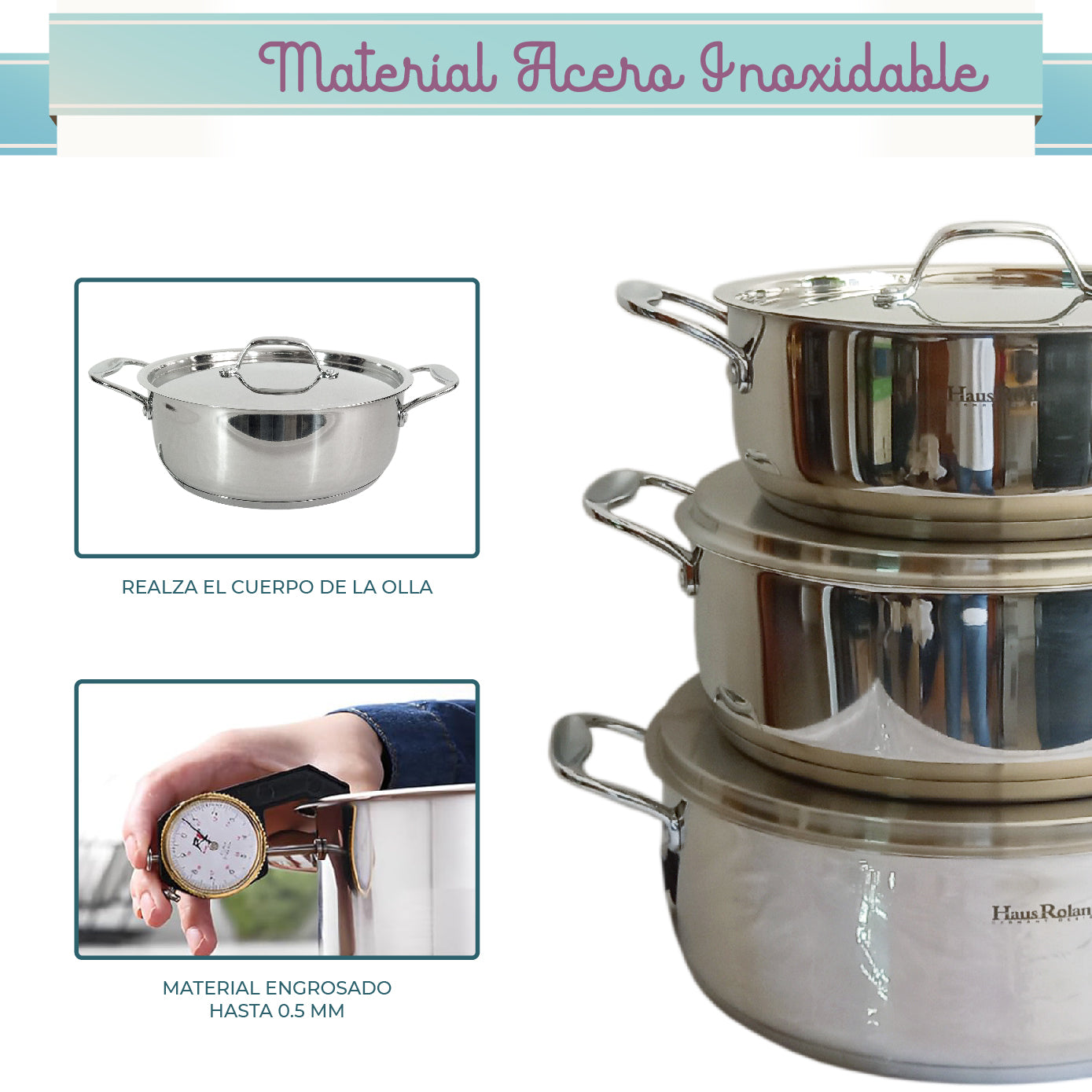 Batería RD Royal Cook Acero Inoxidable C/tapa 6 Piezas