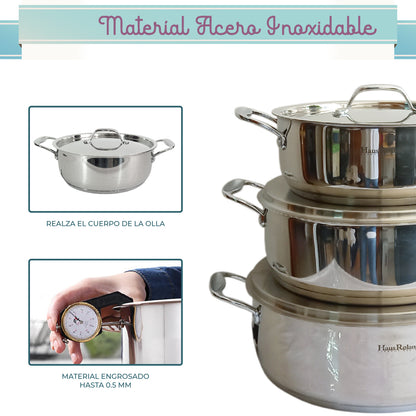 Batería RD Royal Cook Acero Inoxidable C/tapa 6 Piezas