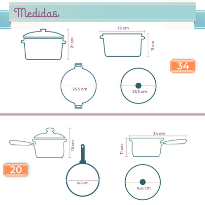 Batería Rd Royal Cook Acero Inoxidable C/tapa 12 Piezas