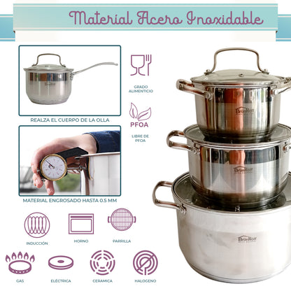 Batería Rd Royal Cook Acero Inoxidable C/tapa 12 Piezas