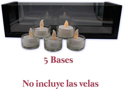 BASE DE MADERA Y CRISTAL PORTA VELAS VINTAGE RETRO
